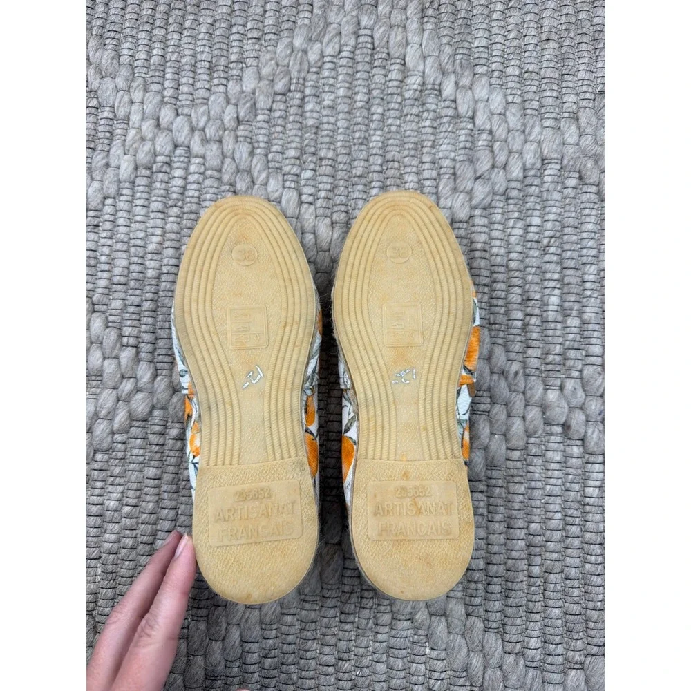 Artisanat Francais Espadrille‎ Flats Women 38 7.5 Orange Citrus Print Canvas